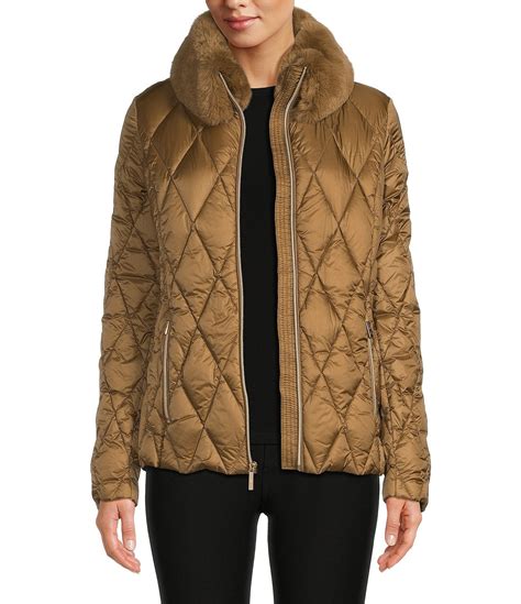 michael michael kors faux fur collar chevron down coat|Faux Fur Trim Chevron Quilted Nylon Belted Puffer Coat.